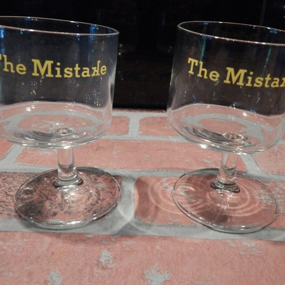 THE MISTAKE Drunk Uneven Fun Gift Titled Bar Cocktail Glasses TWO Rocks Humor - Picture 3 of 3